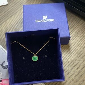 Swarovski Sublima Gold Tone Necklace with Green Crystal Pave Pendant